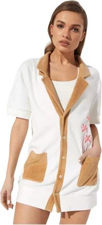 SER.O.YA Beige Wit Kortemouw Vest - Dames - Vesten - Wit - 2XS - Katoen - Truien & Vesten