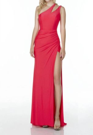 Alyce Paris One Shoulder Draped Gown In Watermelon