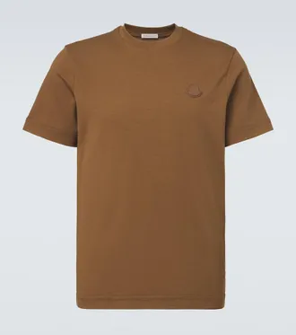Moncler Leather-trimmed cotton jersey T-shirt