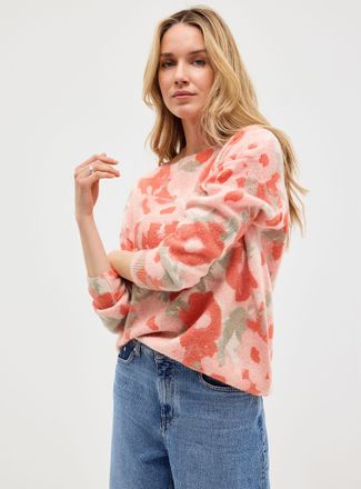 Contemporaine Womens Colorful flower garden fuzzy knit sweater