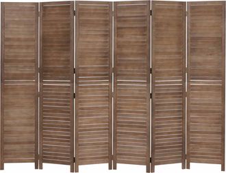 Hhg [nunca Usado] Biombo Hhg-532b, Separador De Ambientes, Mampara De Protecci&oacute;n Visual, Madera De Paulownia Vintage, 180 X 242 Cm, Marr&oacute;n