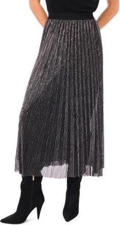 Halogen Metallic Pleated Skirt in Black/Silver at Nordstrom Rack, Size X-Small P