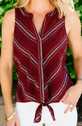 Sanctuary Tie Front Craft Shell Blouse In Henna Stripe