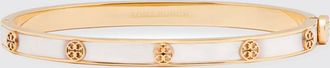 Tory Burch Bracciale rigido multifilo in ottone con logo Double T e chiusura a scatto