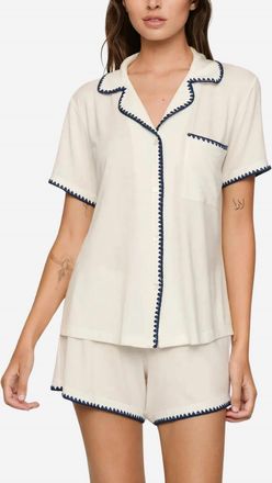 Eberjey Frida Relaxed Short Pajama Set In Ivory / Navy