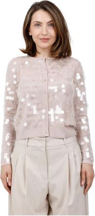 Max Mara Cardigan van pure wol met all-over borduursel van transparante pailletten - Dames - Vesten - Roze - L - Wol - Truien & Vesten