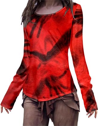 Generic Halloween Kost&uuml;m Womens Slim Fit Top Halloween Blood Print Long Sleeved T Shirt (Red, M)