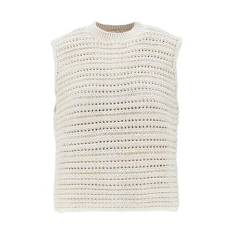 Emporio Armani Round-neck Knitwear, female, Beige, Size: XL Pointelle Knit Top