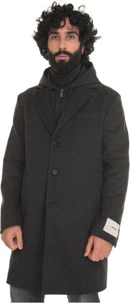 Paoloni Wollen Kasjmier Hooded Coat met Afneembare Bib - Heren - Parka Jassen - Zwart - 3XL - Wol - Jassen