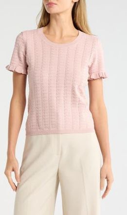 T Tahari Crewneck Pointelle Stitch Sweater in Light Blush at Nordstrom Rack, Size X-Small