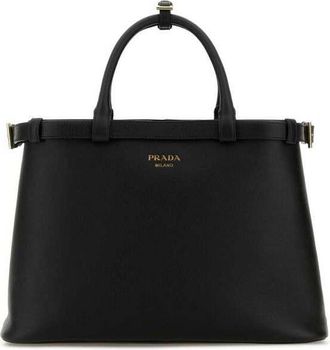 Prada Black Leather Medium Prada Buckle Handbag