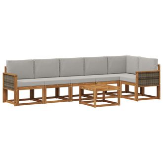 vidaXL Conjunto De Sof&aacute;s De Exterior 7 Pcs Natural Y Gris Claro Vidaxl