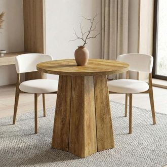 Tribesigns Tribesigns Wooden Round Dining Table for 4, 31.5 Farmhouse Kitchen Table with Heavy-Duty Pedestal Base, Dinner Furniture for Dining Room, Living
