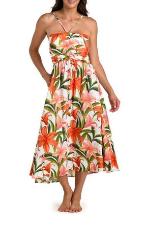 La Blanca Jungle Blossoms Lace Trim Midi Dress in Orange Multi at Nordstrom, Size X-Small