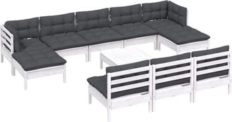 vidaXL Muebles De Jard&iacute;n 11 Pzas Con Cojines Blanco Madera De Pino Vidaxl