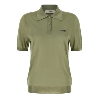 Fendi Shiny Viscose Polo Shirt - female - Fendi - Polo Shirts - Green - XS - Tops