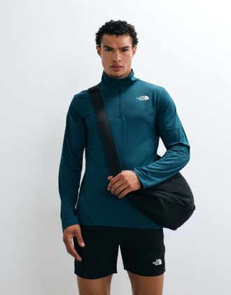 The North Face Training 24/7 - Top verde con zip corta e logo-Blu