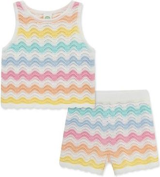 Little Me Wavy Pointelle Knit Tank & Shorts Set in Multi Stripe at Nordstrom, Size 12M