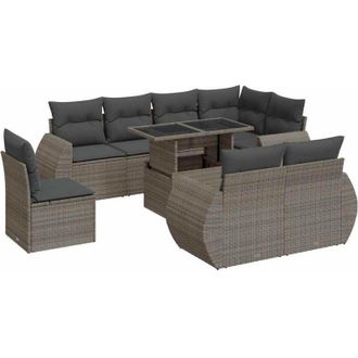 vidaXL Set De Sof&aacute;s De Jard&iacute;n Con Cojines 9 Pzas Rat&aacute;n Sint&eacute;tico Gris Vidaxl