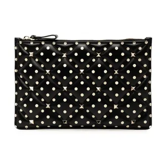 Valentino Pre-owned Clutches, female, Black, Size: ONE SIZE Pre-owned Studded Polka Dot Clutch Bag
