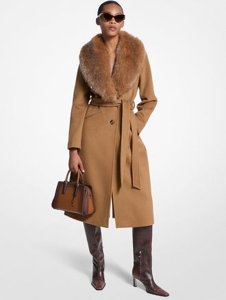 Michael Kors Faux Fur Trim Wool Blend Coat