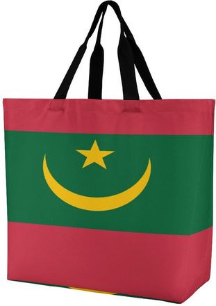Generic Mauritania Flag Large Reusable Shopping Bag Lightweight Foldable Tote Bags Washable Shoulder Handbag