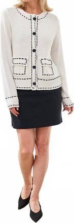 Tribal Contrast Stitch Cardigan In White
