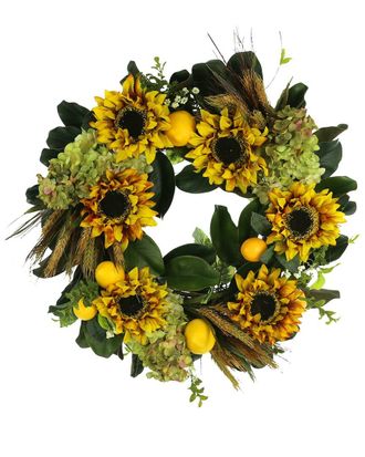 Creative Displays Inc. 26In Fall Wreath With Sunflowers, Hydrangeas And Lemons