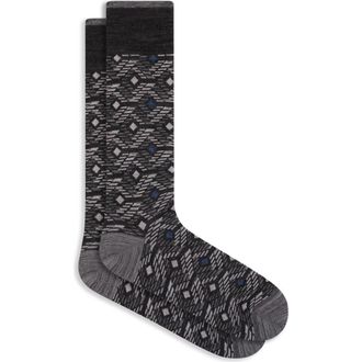 Bugatchi Diamond Cotton Blend Dress Socks in Black at Nordstrom, Size 10-13