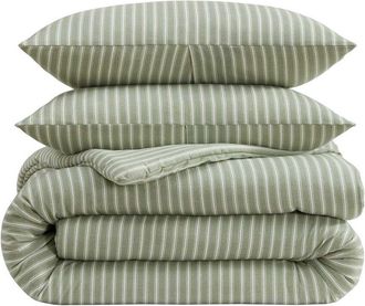 Laura Ashley Tonias Ticking Stripe Cotton Flannel Comforter Set