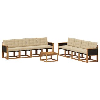 vidaXL Conjunto De Sof&aacute;s De Exterior Con Coj&iacute;n 9 Pcs Natural Y Beige Vidaxl