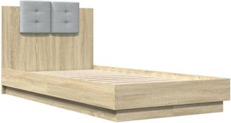 vidaXL Estructura de cama cabecero luces led roble Sonoma 90x190 cm Vidaxl