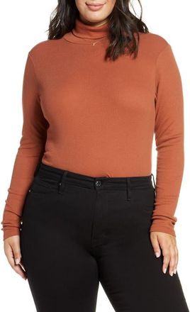BP. Turtleneck Ribbed Top in Rust Sequoia at Nordstrom, Size 2X