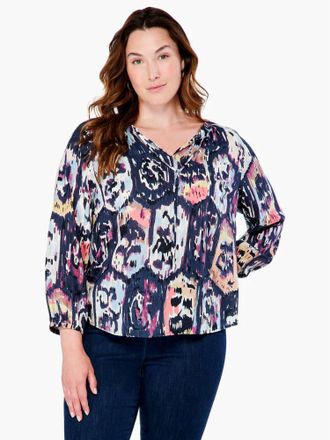 Nic+Zoe Misty Medalion Mix Top - Plus In Indigo Mix