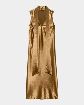 Rails Lorenza Metallic Scarf-Neck Midi Dress