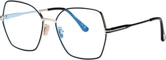 Tom Ford Eyeglasses Butterfly Full Rim, Shiny Light Ruthenium Frame And Blue Light Block Lenses Lens Ft5876-B014