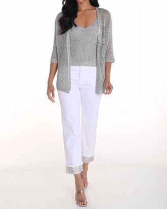 Frank Lyman Design Olympia Sequin Hem Denim Pants In Off-White