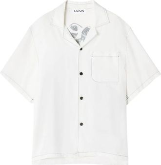 Lanvin Shirt met borstzak en grafische print op de rug - Heren - Korte mouwen Overhemden - Wit - M - Rayon - Overhemden