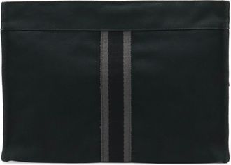 Herm&egrave;s Black Gray Canvas Leather Clutch Bag (Pre-Owned)