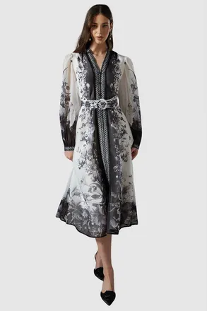 Coast Printed Organza Shirt Dress in Mono at Nordstrom, Size 12