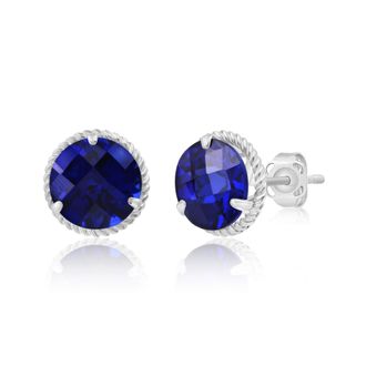 MAX + STONE 14k Yellow or White Gold 8mm Roped Halo Gemstone Round Stud Earrings