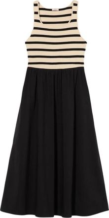 Oltre Lange jurk met gestreepte gedeelte - Dames - Casual kleedjes - Zwart - XL - Katoen - Kleedjes