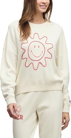 Barefoot Dreams Smiley Sun Stars CozyChic Ultra Lite Sweatshirt in Cream-Light Poppy Red at Nordstrom, Size Xx-Small