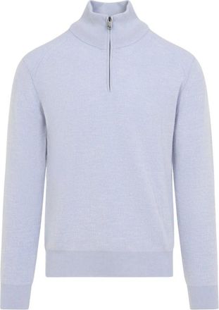 Brioni Half Zip Up Sweater - Heren - Coltruien - Blauw - L - Wol - Truien & Vesten