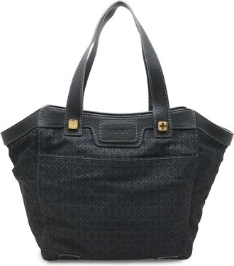 Loewe Black Nylon Canvas Leather Shoulder Bag Tote Bag (Pre-Owned)