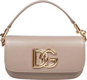 Dolce & Gabbana Tassen, Dames, Beige, ONE Size, Leer, Taupe Leren Crossbody Tas met DG Logo