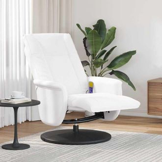 vidaXL Sill&oacute;n Reclinable Masaje Con Reposapi&eacute;s Cuero Sint&eacute;tico Blanco Vidaxl