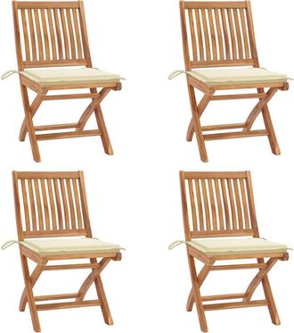 vidaXL Sillas De Jard&iacute;n Plegables 4 Uds Madera Maciza Teca Con Cojines Vidaxl