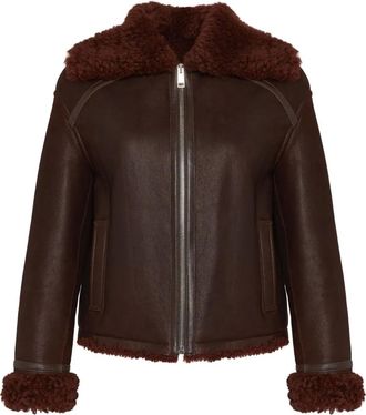 Yves Salomon Giacca con zip e colletto in shearling - Marrone