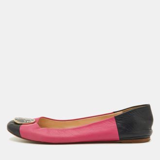 Carolina Herrera Pink/black Leather Logo Ballet Flats